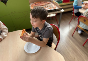 Chłopiec je pizzę